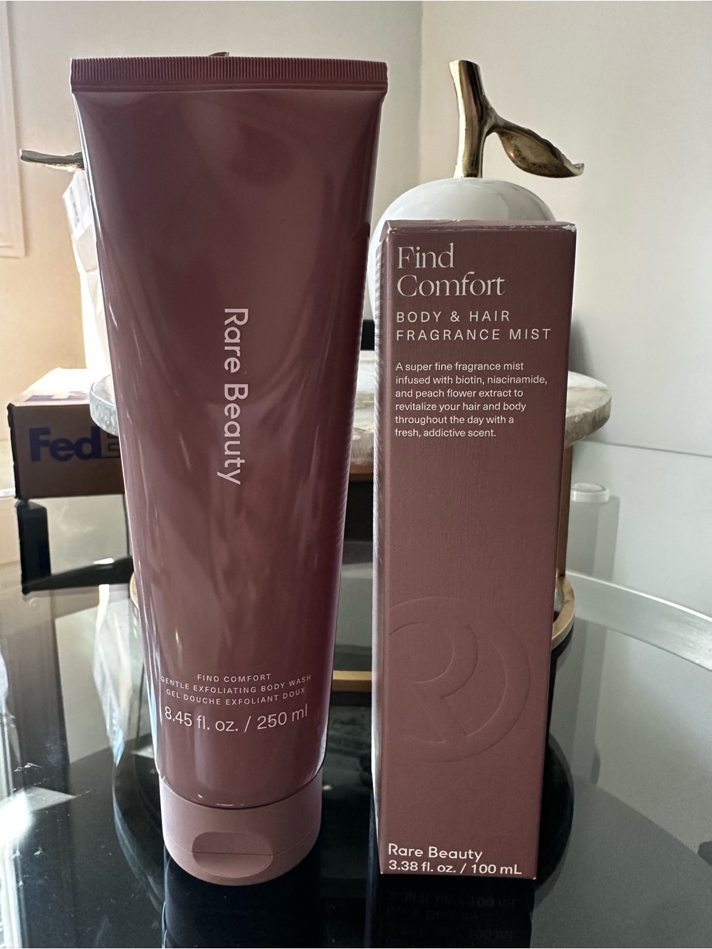 New Rare Beauty Find Comfort Body & Hair Set - Dusty Mauve Packaging